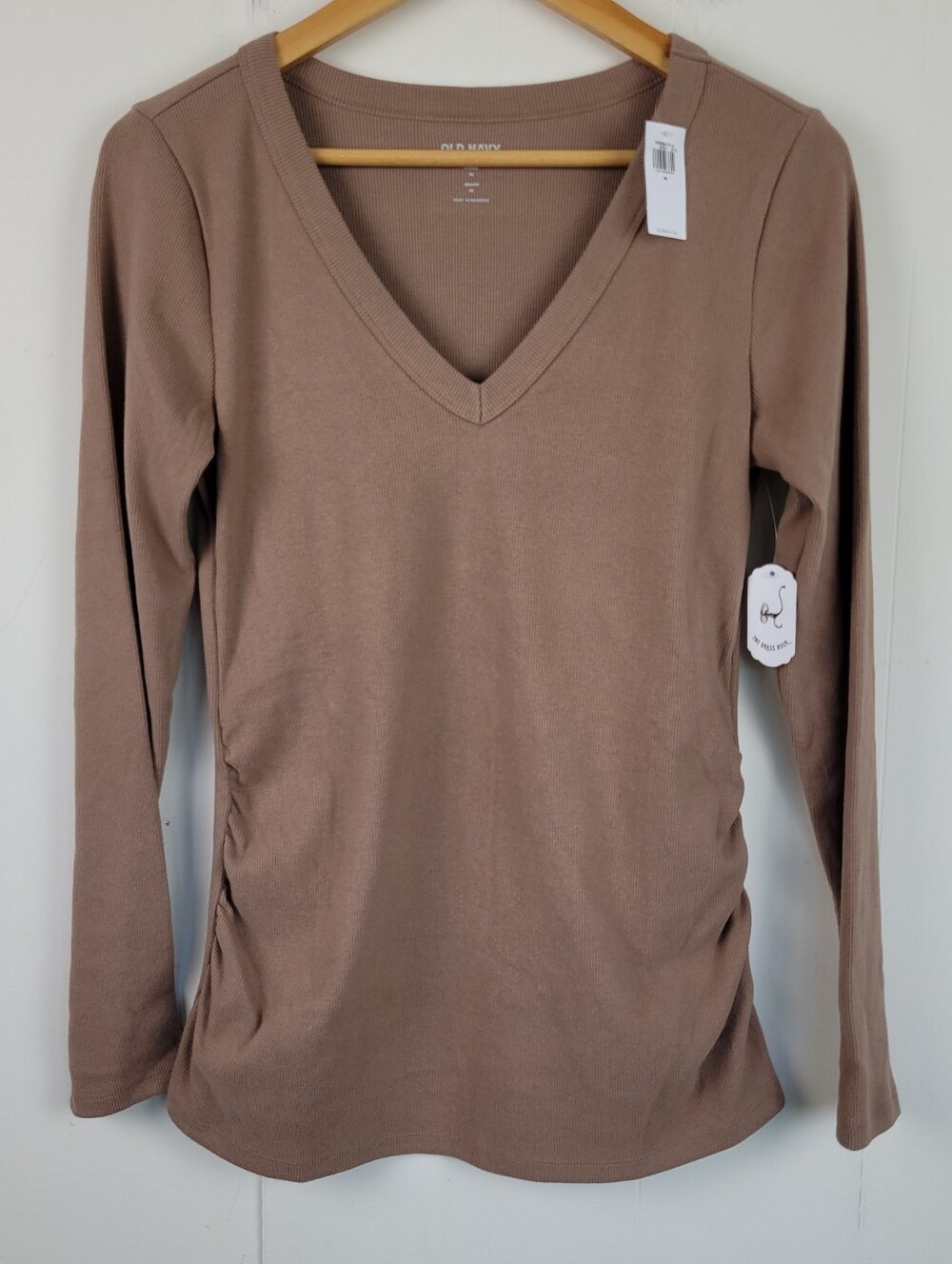 Old Navy Medium Mocha Ribbed Maternity Long Sleeve Top